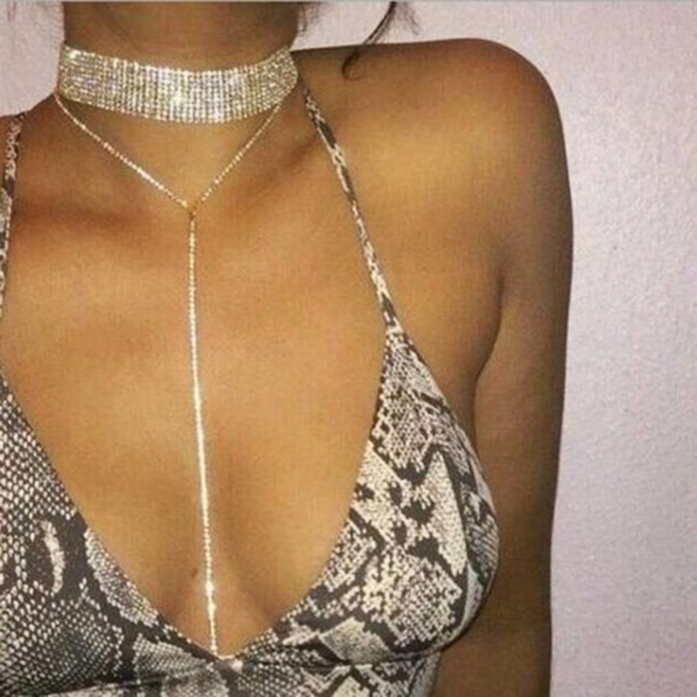C24 | Dainty Gold Rhinestone Choker Chain Necklace